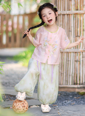 汉服女童2026夏款儿童新中式国风仙气裤子套装女孩短袖两件套唐装