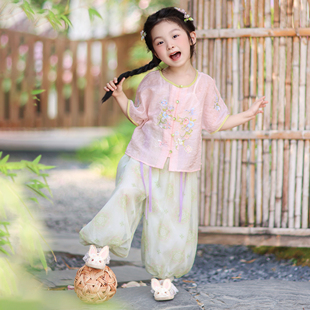 汉服女童2026夏装儿童新中式国风裤子古风套装女孩短袖两件套唐装
