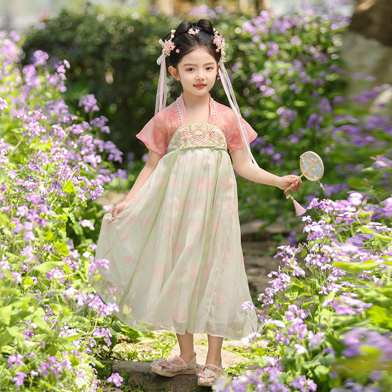 汉服女童2025夏季新款女孩古风仙气薄款襦裙儿童中国风表演连衣裙