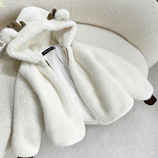 2025年冬季新款女童仿皮草中长款水貂绒外套加棉加厚韩版毛毛棉衣