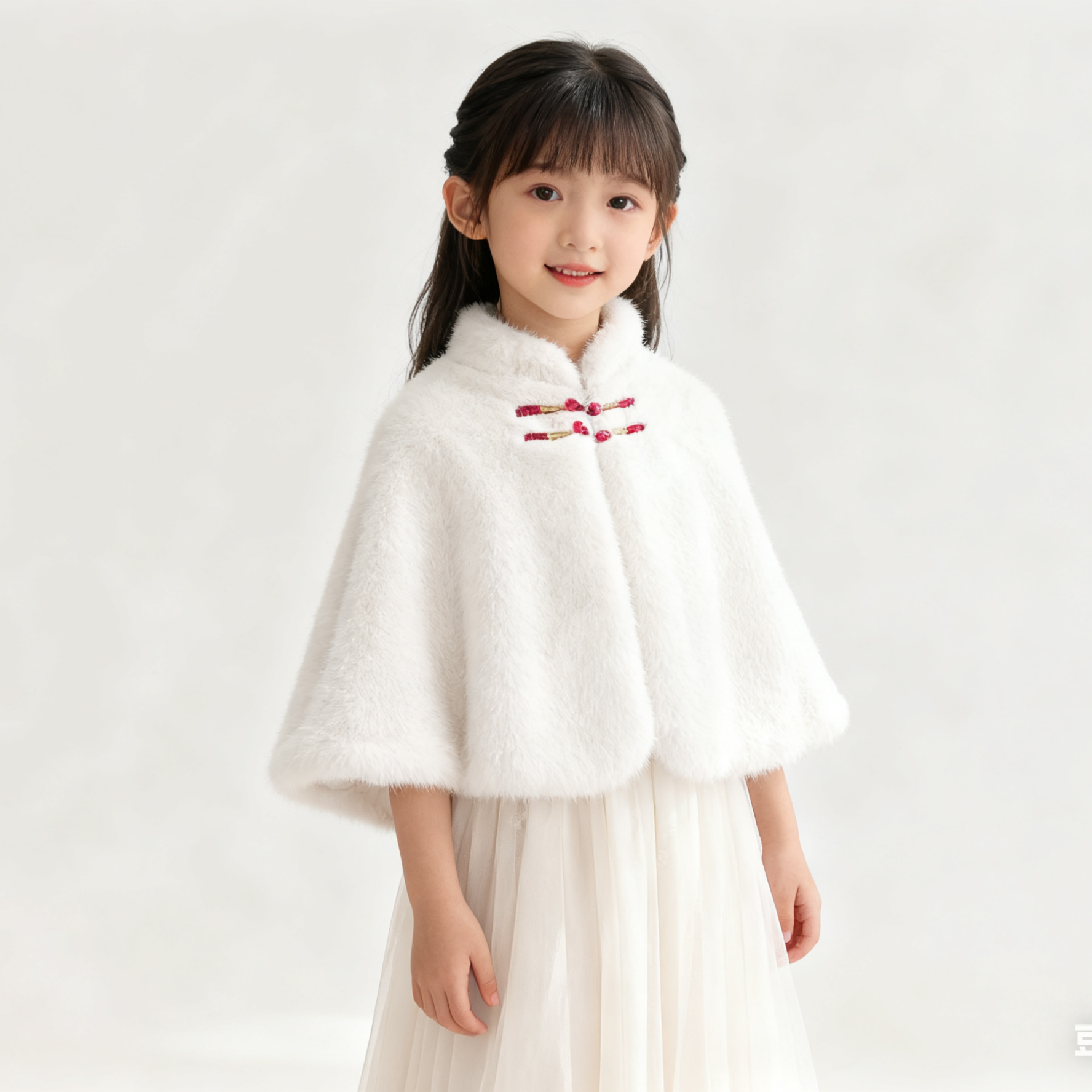 女童2025年秋冬新款仿皮草披风汉服马面裙唐装宝宝斗篷披肩外出服