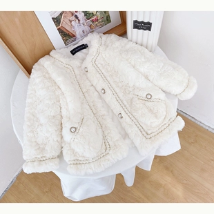 时尚 新款 加厚毛毛小香风棉服 2022冬季 儿童仿皮草兔毛女童外套韩版