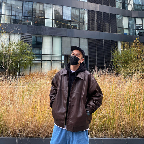 美式休闲复古皮衣外套