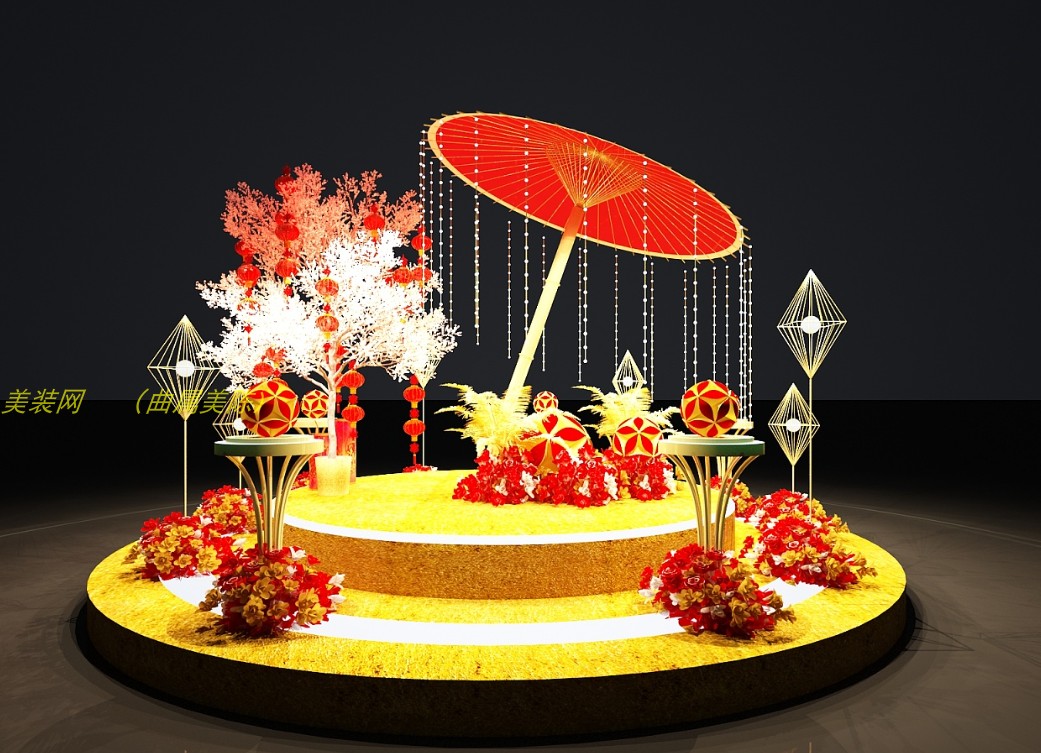 春节扇形美陈伞形网红道具新年兔年生肖摆件百货大楼售楼中心装饰