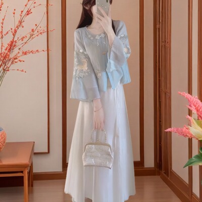 汉元素复古刺绣新中式国风两件套古风套装女2025年高级感气质上衣