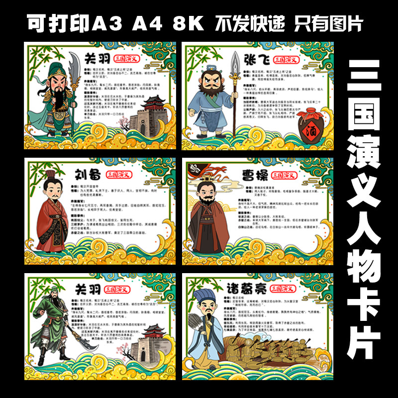 183三国演义人物卡片手抄报线设计素材/源文件