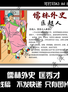 284儒林外史人物卡片介绍匡超人匡秀才人物手抄报线稿可打印