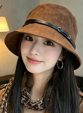 复古皮带扣渔夫帽女宽檐水桶帽