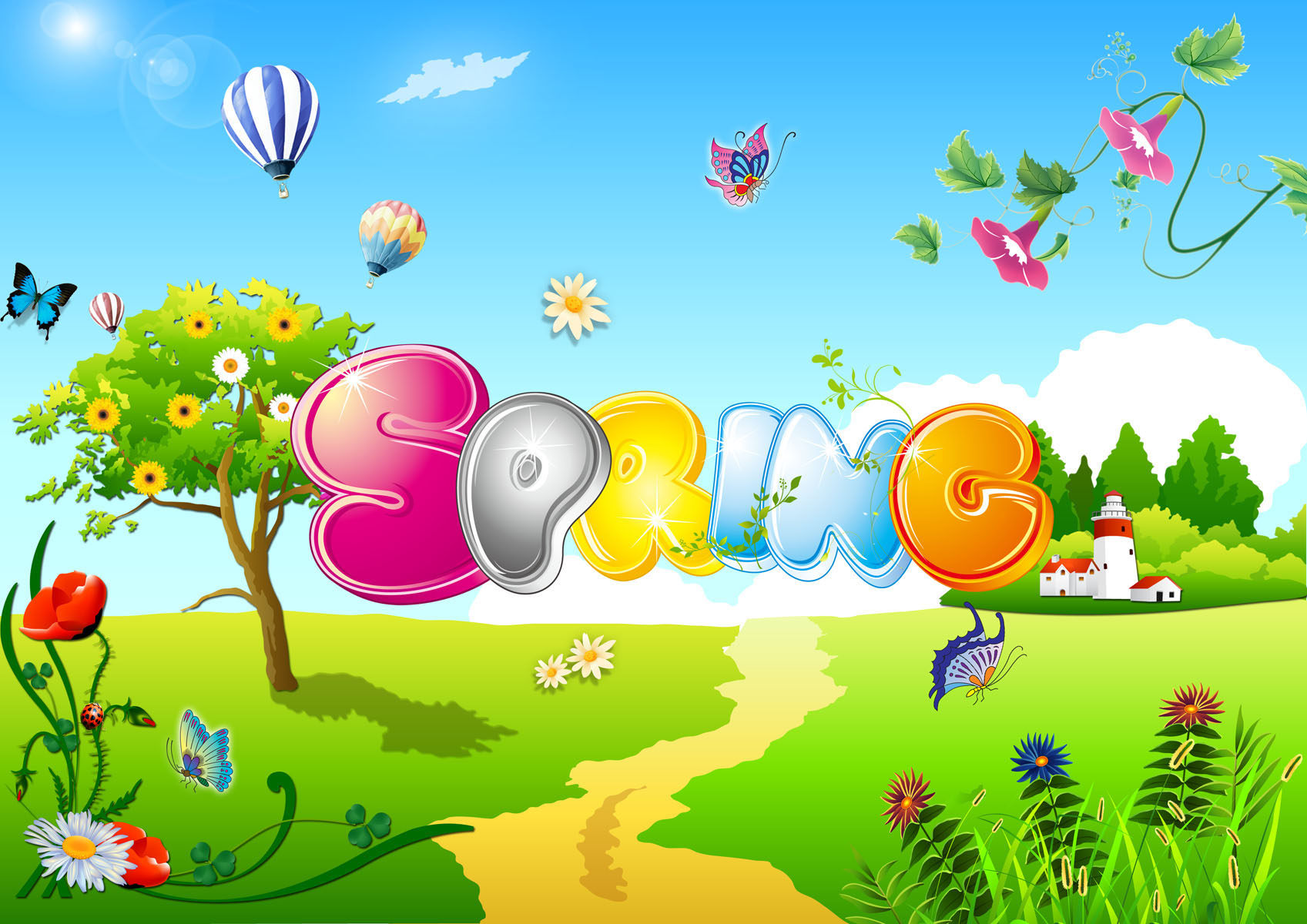 635居家海报展板喷绘素材贴纸图片266春天美景背景画(1)