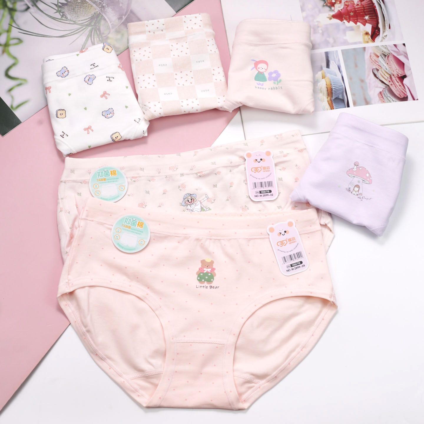 爱念6条包邮女童三角内裤棉质A类健康卡通透气M-5XL短裤卡通环保