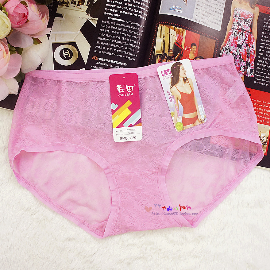 3条起包邮彩田女士内裤中腰平透气透明提花面料无痕柔软包臀纯色