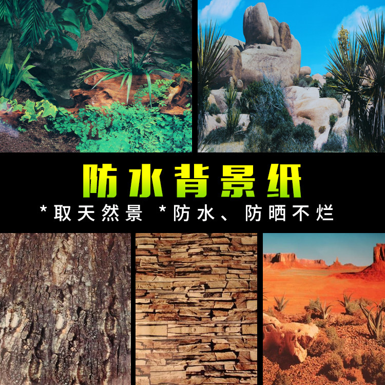 爬虫箱背景纸水族鱼缸PU背景板水龟缸造景乌龟缸贴画装饰粘水自贴图片