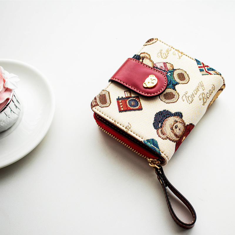 可爱零钱包小熊依恋帆布短款钱包