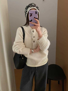 韩系穿搭针织开衫女秋冬季新款毛衣外套宽松慵懒风上衣