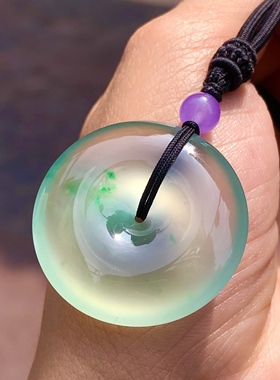 缅甸天然A货翡翠玻璃种金丝绿天然玉石高冰飘阳绿平安扣吊坠素件