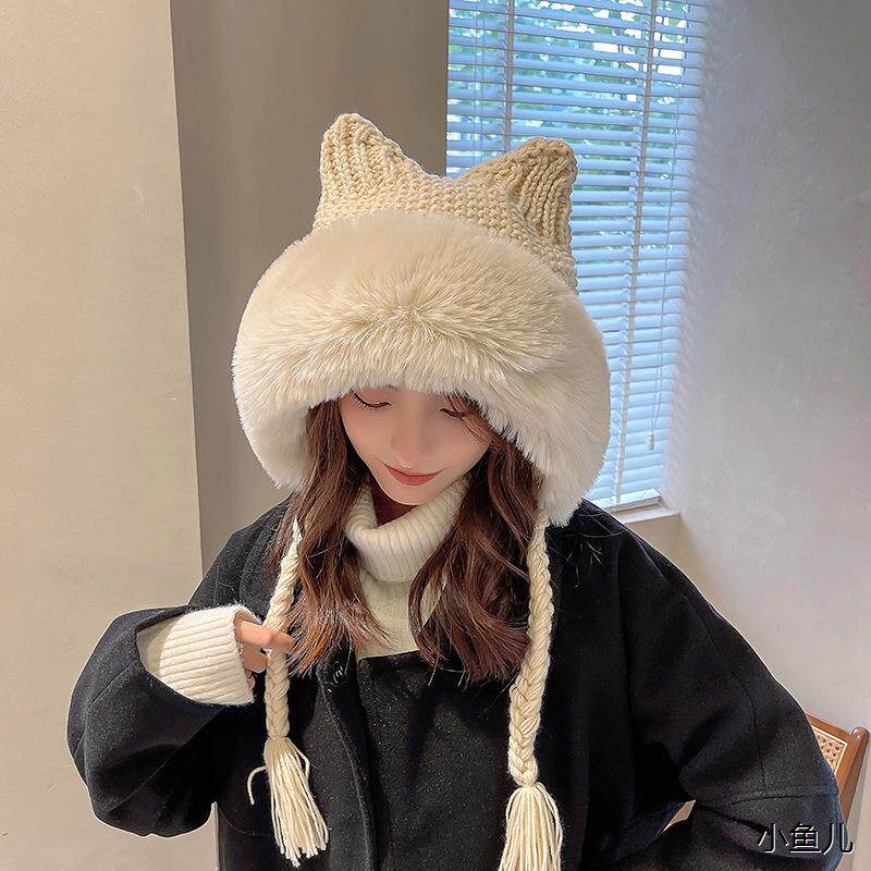日系猫耳朵帽子女冬季针