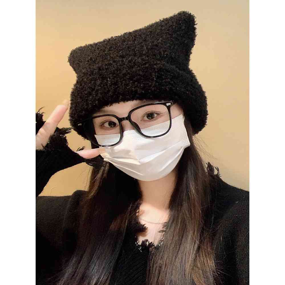 2024韩国新款耳朵毛绒头套帽女