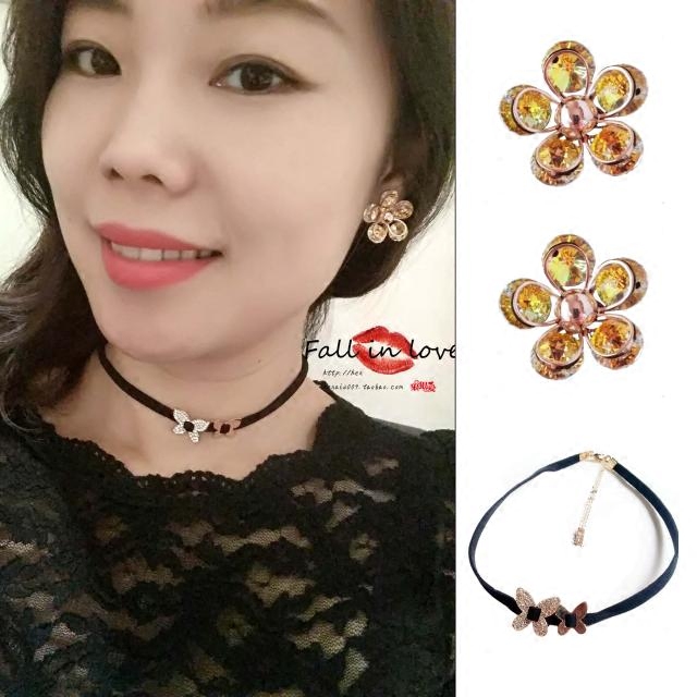 choker韩版性感满钻蝴蝶短款颈链