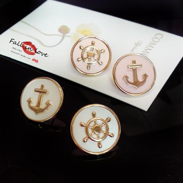 立体浮雕金色船锚925银针耳钉