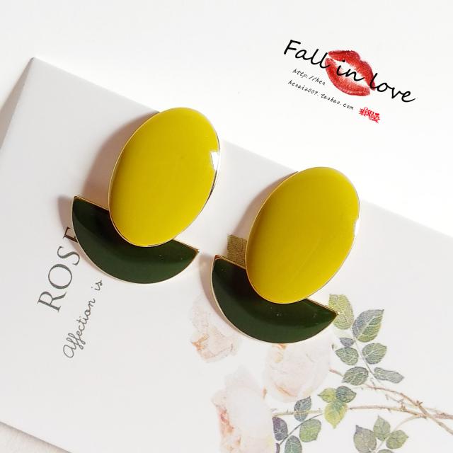 彩釉扇形百搭休闲风耳环时尚新品