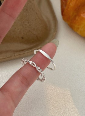 S925纯银几何编织麻花戒指