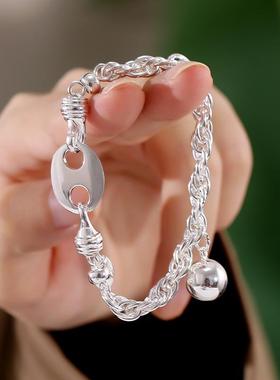 圆球手链925银麻花编织韩版女