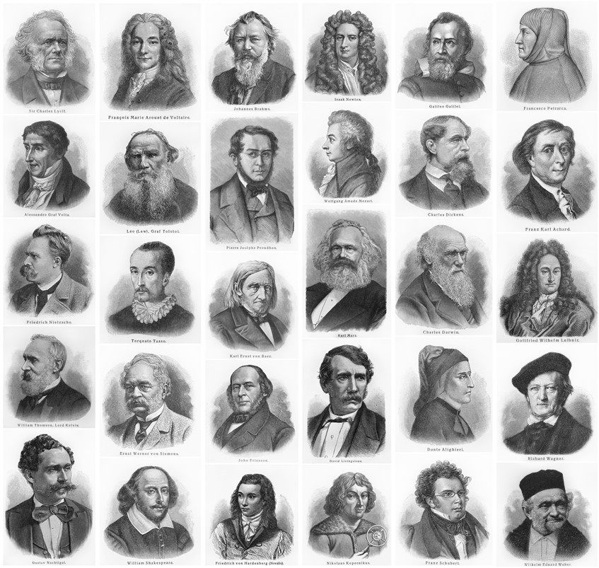 75张复古手绘历史名人头像插画线稿复古素材