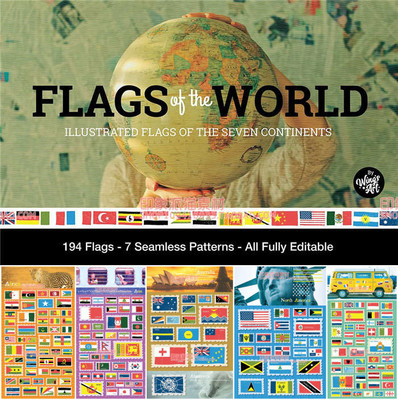 A0711矢量AI设计素材 世界各国旗帜国旗邮票风格图案+psd+svg+png