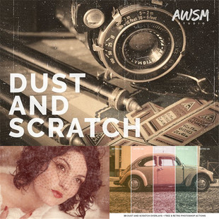 复古做旧老照片尘埃划痕效果动作插件ATN格式 060平面设计素材