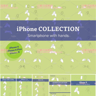 A0390矢量AI设计素材 苹果iPhone手机8, 8 Plus, X 使用线稿插画