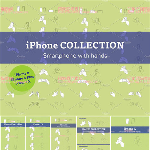 A0390矢量AI设计素材 苹果iPhone手机8, 8 Plus, X 使用线稿插画