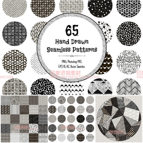 A0659矢量AI设计素材 65张几何四方连续印花线条色板插件+ps填充