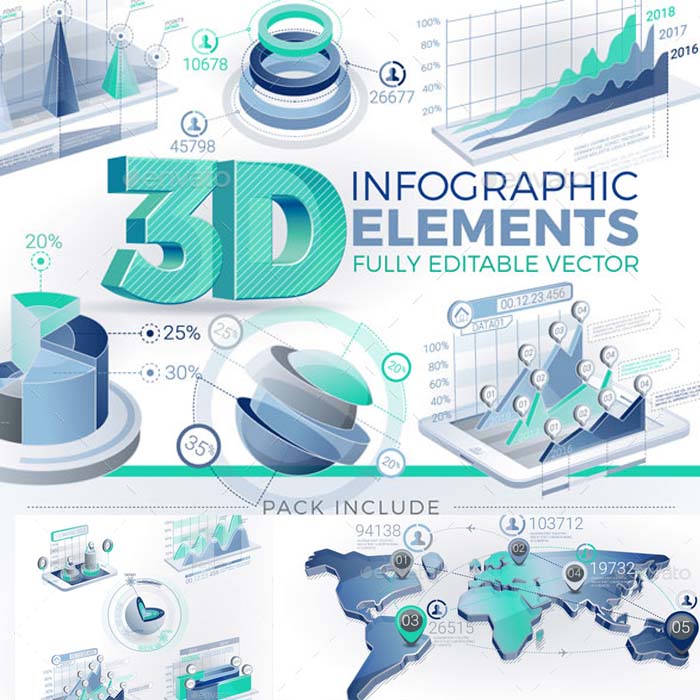 A0401矢量AI设计素材 3D立体Isometric轴测图商务图表信息柱状图