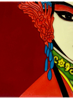 江南手绘中式风装饰画背景墙摆台