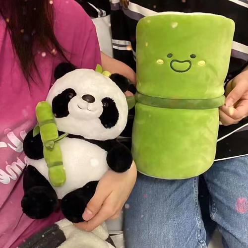 可爱竹筒熊猫公仔抱竹玩偶