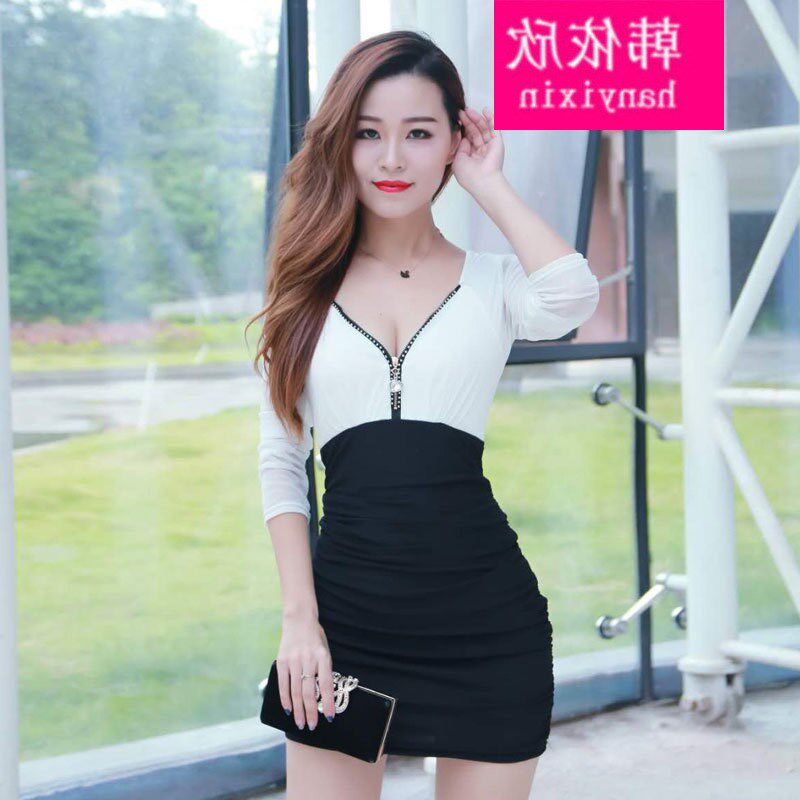 拉链连衣裙性感韩依欣夜店女装2019秋冬季夜场技师工作服 低胸包|ruв категории Женская одежда, платье - от Buy2taobao.com для оказания профессиональной услуги покупки агента Taobao