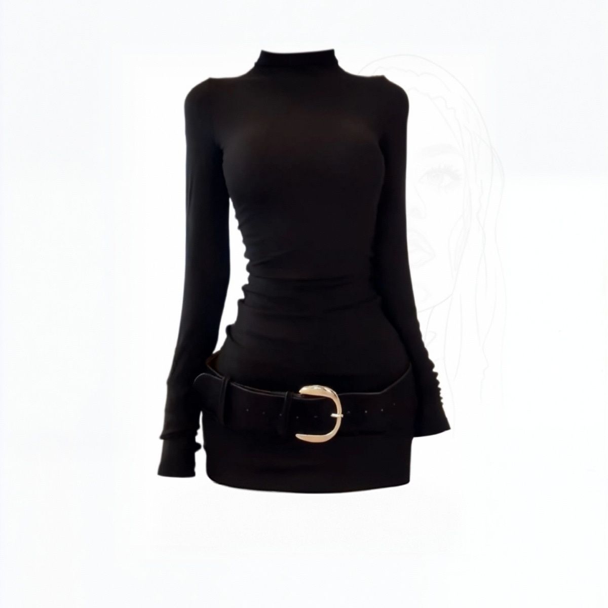 大码胖妹妹纯欲辣妹性感长袖赫本风连衣裙女秋冬修身显瘦打底短裙