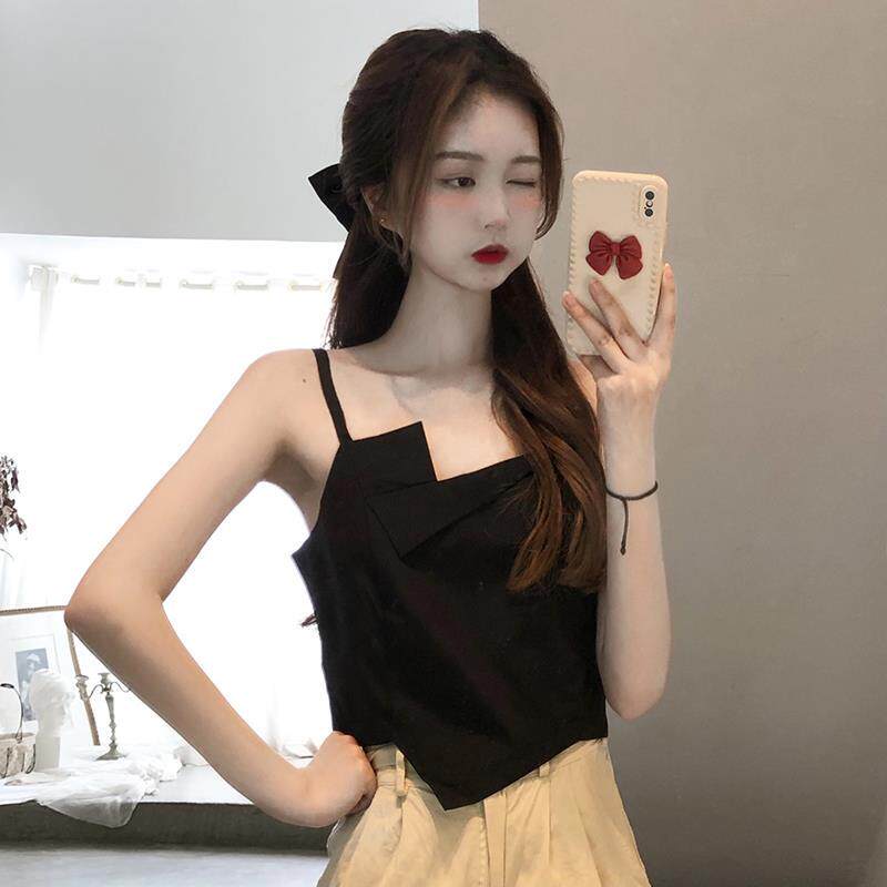 黑色吊带背心女西装内搭春夏不规则设计感小众外穿无袖短款上衣潮