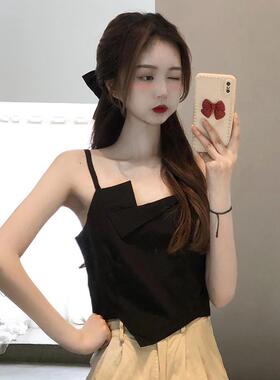 黑色吊带背心女西装内搭春夏不规则设计感小众外穿无袖短款上衣潮