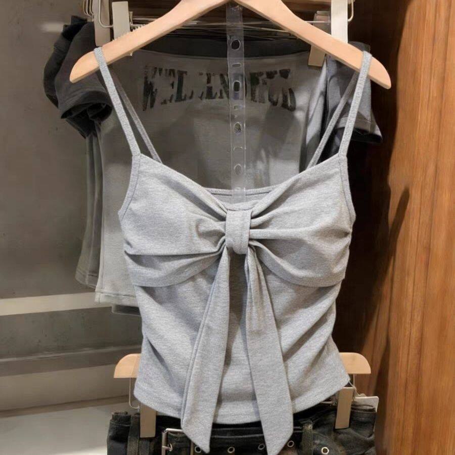 性感甜辣风蝴蝶结绑带吊带背心女2026春季新款带胸垫修身短款上衣