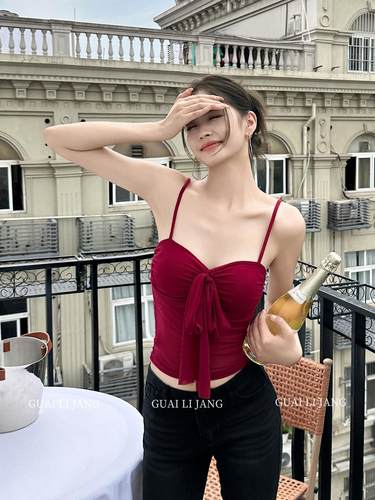 2025新款蝴蝶结纯欲高级抹胸吊带背心女夏季辣妹性感短款内搭上衣