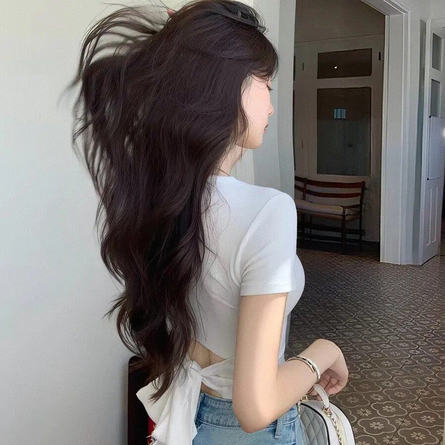 辣妹蝴蝶结绑带露背修身短tee女春夏新款圆领设计感短袖气质上衣
