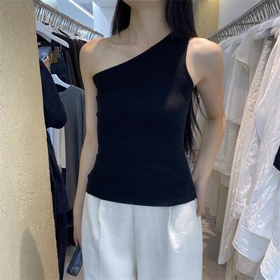 纯欲风斜领露肩背心打底衫女秋季韩版修身显瘦辣妹风洋气上衣潮