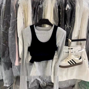 韩国东大门2024春夏新款 百搭防晒垫肩薄T恤背心两件套上衣女 修身