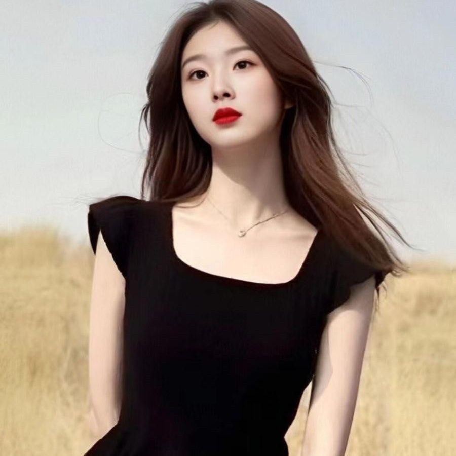 黑色法式方领不规则t恤女短袖飞飞袖正肩小众设计感短款无袖上衣