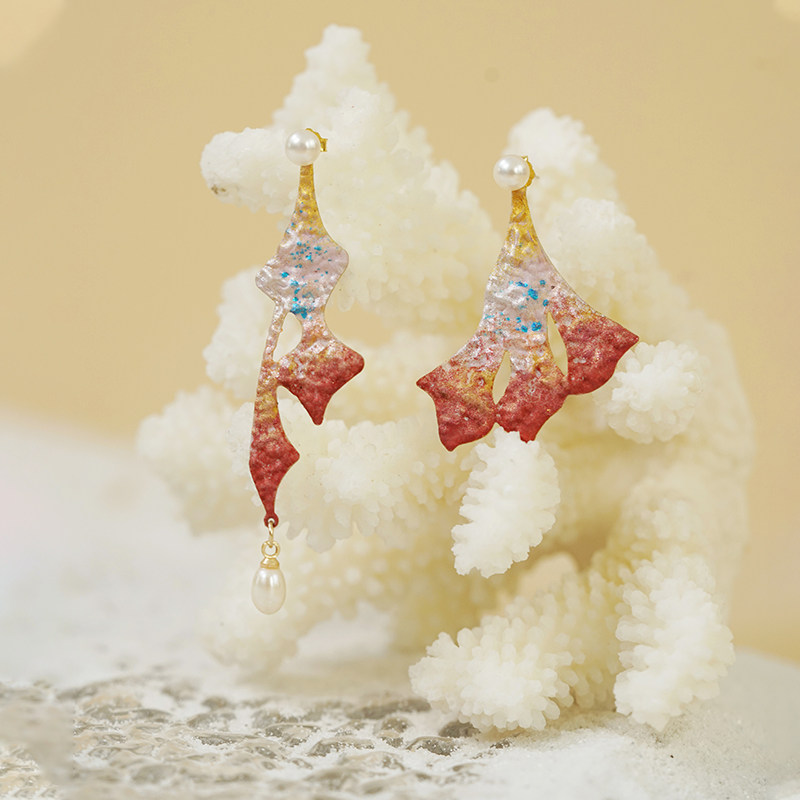 绘间手绘【海霞之歌-海浪不对称】法式粉色少女浪漫礼物耳环耳夹,饰品/流行首饰/时尚饰品新,耳环,淘宝优惠券,粉丝福利购,淘宝优惠卷