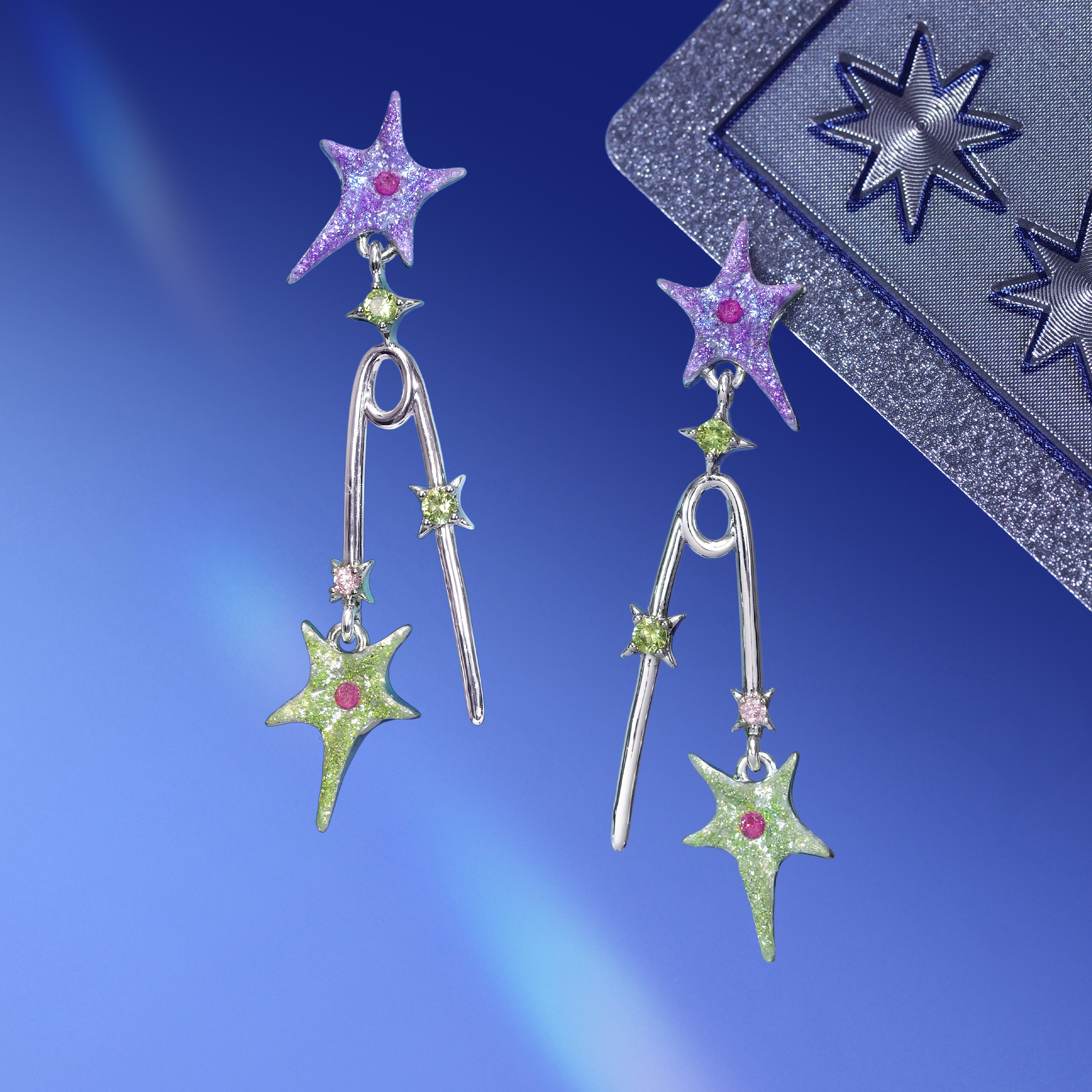 绘间手绘【仲夏夜-双子星】别针星星甜美多巴胺撞色礼物耳环耳夹