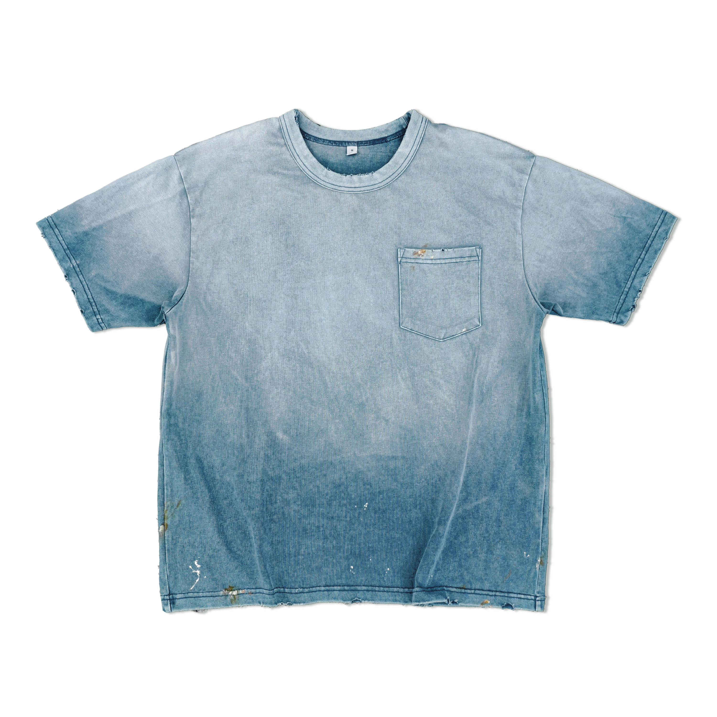 WIROTE威络 文竹绿/钧瓷蓝简约渐变旧化洗水 宽松短宽短袖T恤310g