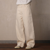 宽松直筒蓝边牛仔裤 WIROTE威络 合身 定织竹节棉籽感 大理石白牛