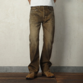 油污泥染靴裤 旧化黄泥洗水 修身 WIROTE威络 轻微喇叭赤耳牛仔裤